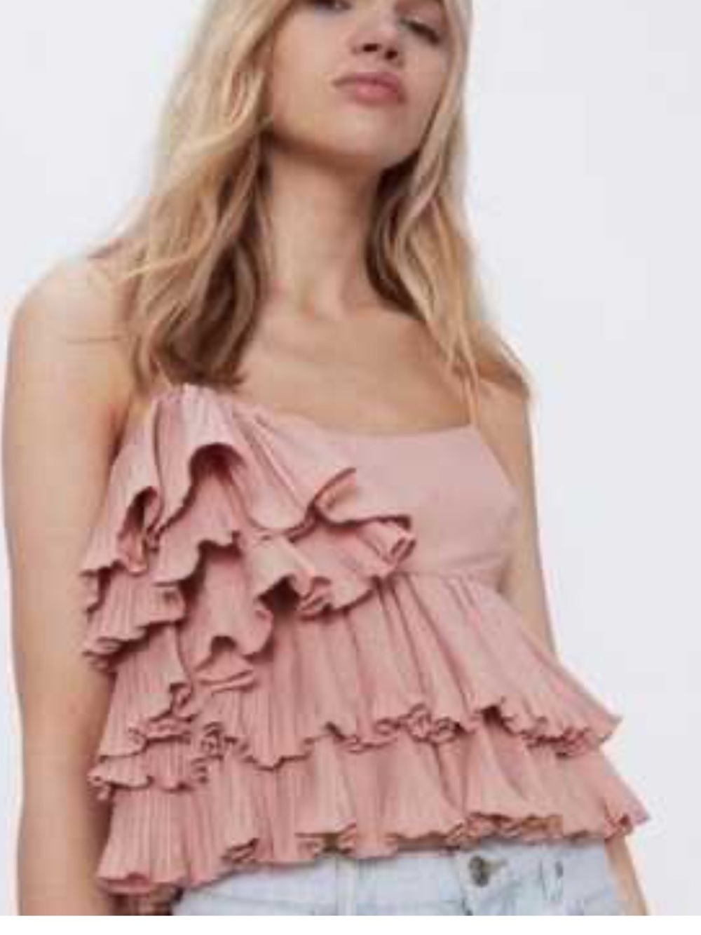 Zara Top Shirt Crop Ruffle Detail Glam Chic